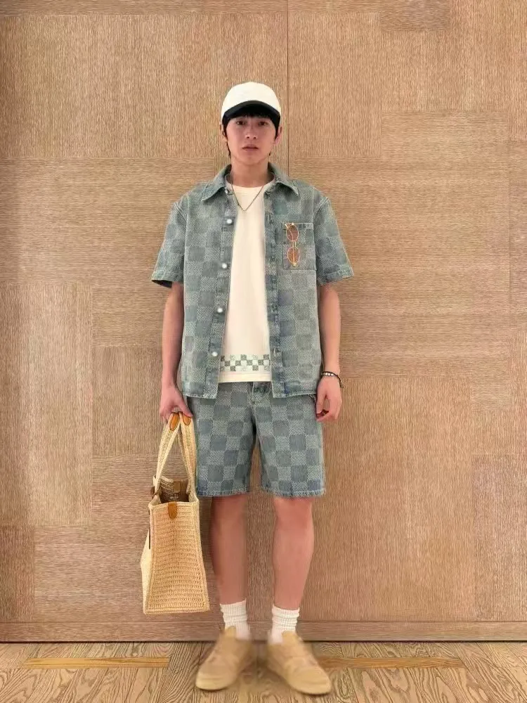 Louis Vuitton/Louis Vuitton all-over checkerboard denim short sleeves